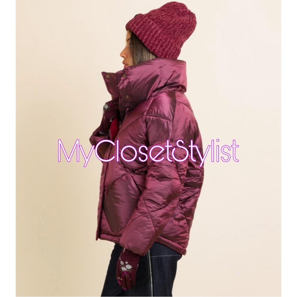 NWT Anthropologie OOF Metallic Quilted Puffer Coat Jacket NEW $400 S Purple RARE